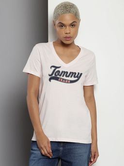 Tommy Hilfiger - Pink Logo Regular Fit Cotton T-Shirt