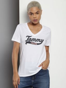 Tommy Hilfiger - White Logo Regular Fit Cotton T-Shirt