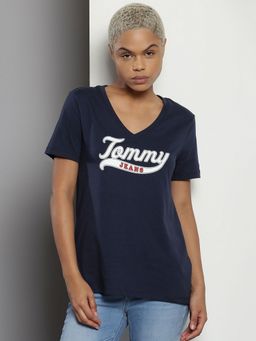 Tommy Hilfiger - Navy Blue Logo Regular Fit Cotton T-Shirt
