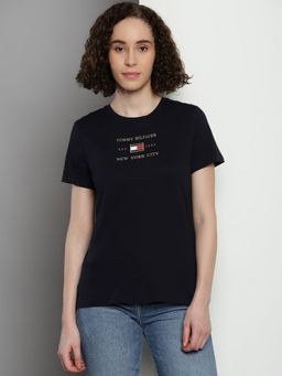 Tommy Hilfiger - Navy Blue Logo Regular Fit Cotton T-Shirt