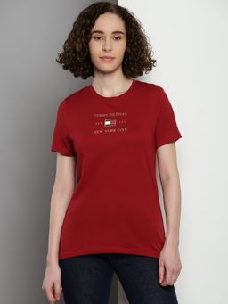 Tommy Hilfiger - Red Logo Regular Fit Cotton T-Shirt