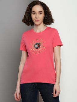 Tommy Hilfiger - Pink Embroidered Logo Regular Fit Cotton T-Shirt