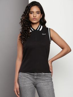 Tommy Hilfiger - Black Solid Slim-Fit Polyester T-Shirt