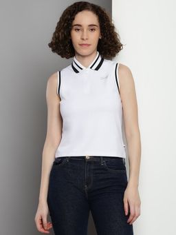 Tommy Hilfiger - White Solid Slim-Fit Polyester T-Shirt