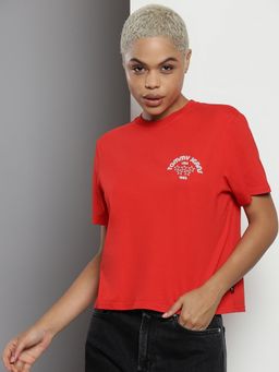 Tommy Hilfiger - Red Printed Regular Fit Cotton T-Shirt