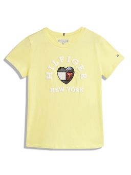 Tommy Hilfiger - Yellow Girls Logo Slim-Fit Cotton T-Shirt