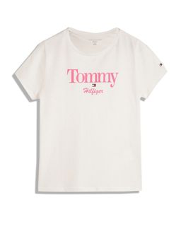 Tommy Hilfiger - Off White Girls Logo Regular Fit Cotton T-Shirt