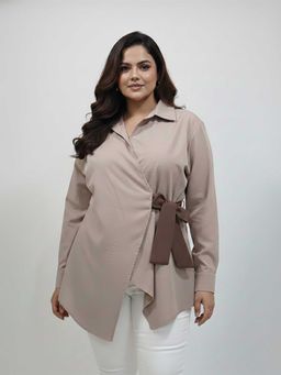 Qurvii - Beige Poplin Wrap Around Shirt
