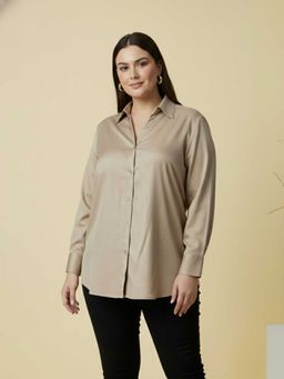 Qurvii - Beige Rayon Shirt with Cuff Sleeves