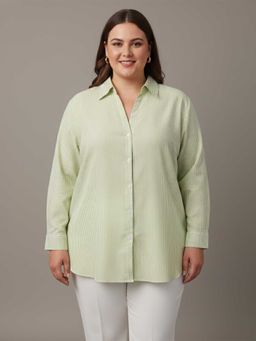Qurvii - Green and White Stripe Cotton Shirt
