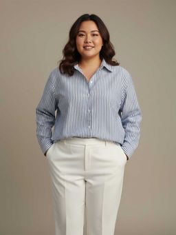 Qurvii - Blue and White Stripe Cotton Shirt