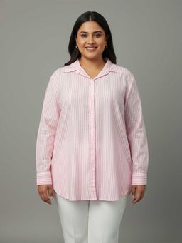 Qurvii - Pink and White Stripe Cotton Shirt