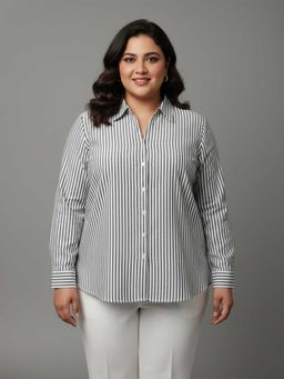 Qurvii - Black and White Stripe Cotton Shirt