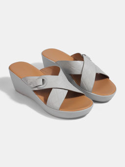 Lemon & Pepper - Women Light Grey Casual Slide Wedges