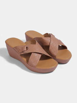 Lemon & Pepper - Women Peach Casual Slide Wedges