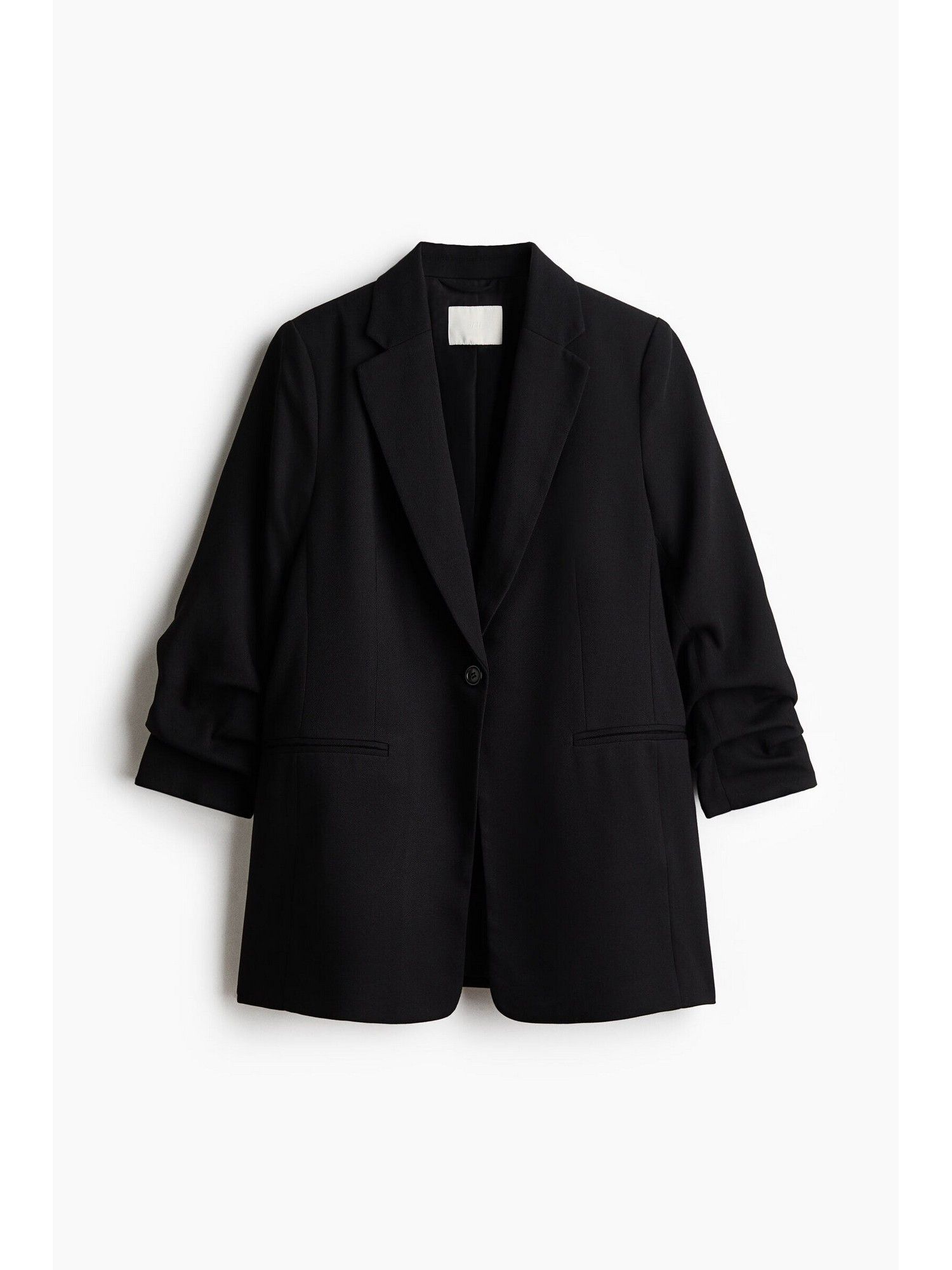 h&m Women Black Gathered-Sleeve Blazer-picture-10