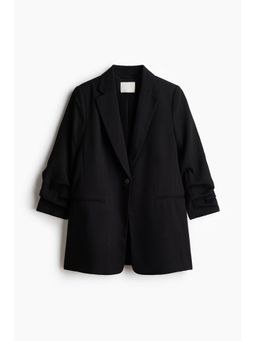 H&M - Women Black Gathered-Sleeve Blazer