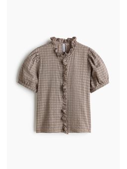 H&M - Women Brown Frill-Trimmed Cotton Blouse