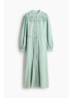 H&M - Women Turquoise Lace-Detail Cotton Dress