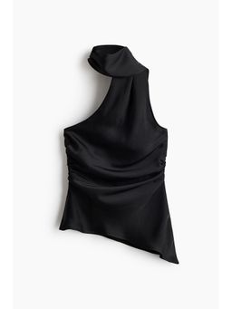 H&M - Women Black Scarf-Collar One-Shoulder Top