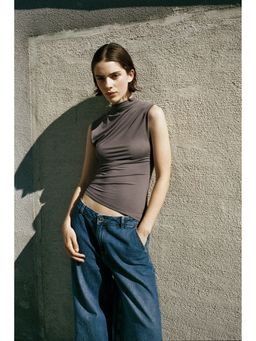 H&M - Women Beige Draped Asymmetric Top