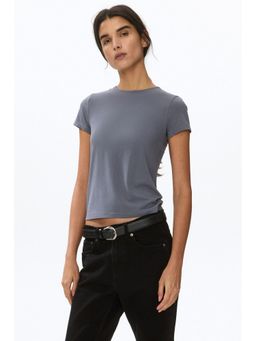 H&M - Women Grey Fitted Viscose T-Shirt