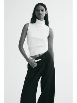 H&M - Women White Fine-Knit Polo-Neck Top