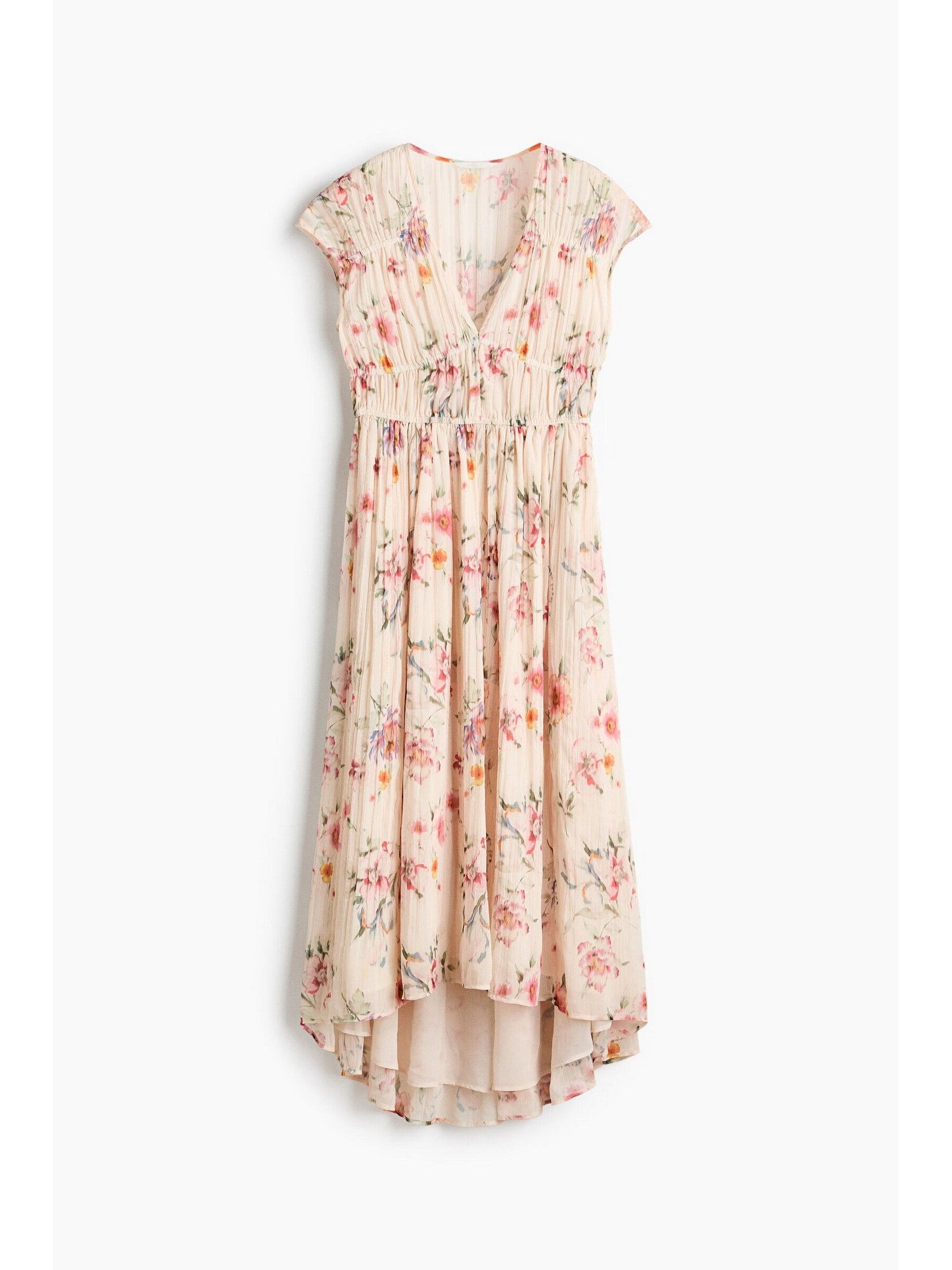 h&m Women Beige Ruched Cap-Sleeved Dress-picture-24