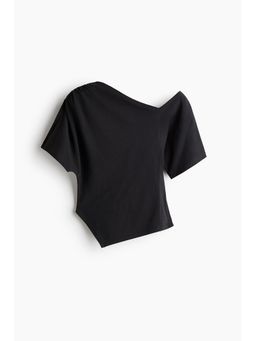 H&M - Women Black Asymmetric One-Shoulder Top