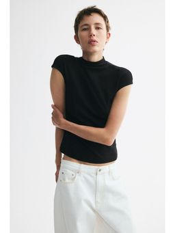 H&M - Women Black Stand-Collar Jersey Top