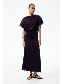 H&M - Women Brown Crinkled Butterfly-Sleeved Dress