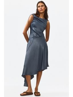 H&M - Women Grey Asymmetric Satin Dress