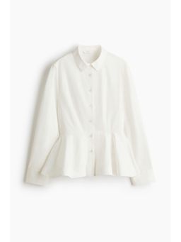 H&M - Women White Cotton Peplum Shirt