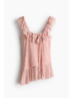 H&M - Women Pink Frill-Trimmed Mesh Top