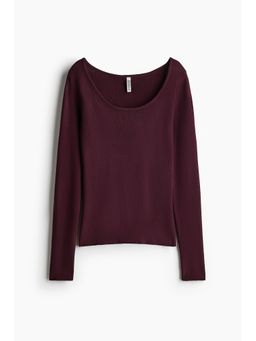H&M - Women Red Knitted Boat-Neck Top