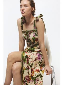 H&M - Women Beige Tie-Strap Viscose-Blend Dress
