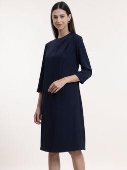 FableStreet - Crew Neck Shift Dress Navy Blue