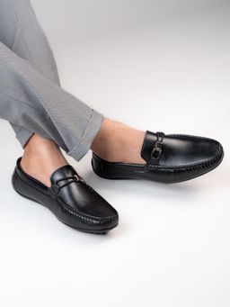 Alberto Torresi - Men Slip On Metal Accent Black Loafers