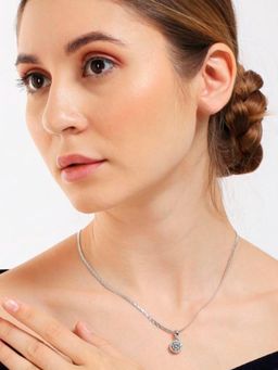 OOMPH - Women Silver Tone Solitaire American Diamond Pendant Necklace