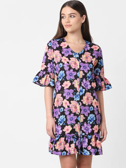 ONLY - Women Floral Print Black Dress