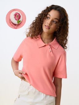 The Souled Store - Polo T-Shirt: Coral Rose Women Polo T-Shirts