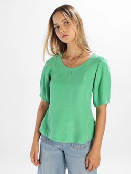 ONLY - Women'S Solid Fit and Flare Green Top