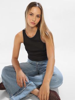 ONLY - Women'S Solid Slim Fit Black Tank Top