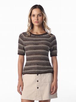 ONLY - Women'S Striped Regular Fit Brown T-Shirt