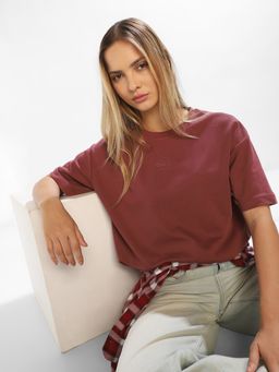 ONLY - Women'S Solid Regular Fit Brown T-Shirt