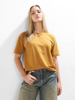 ONLY - Women'S Solid Regular Fit Mustard T-Shirt