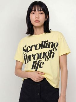 ONLY - Women'S Typographic Regular Fit Yellow T-Shirt
