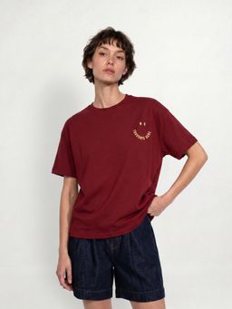 ONLY - Women'S Typographic Regular Fit Maroon T-Shirt