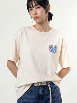 ONLY - Women'S Printed Regular Fit Cream T-Shirt