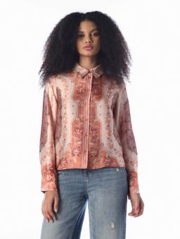 ONLY - Women'S Floral Print Regular Fit Peach Shirt